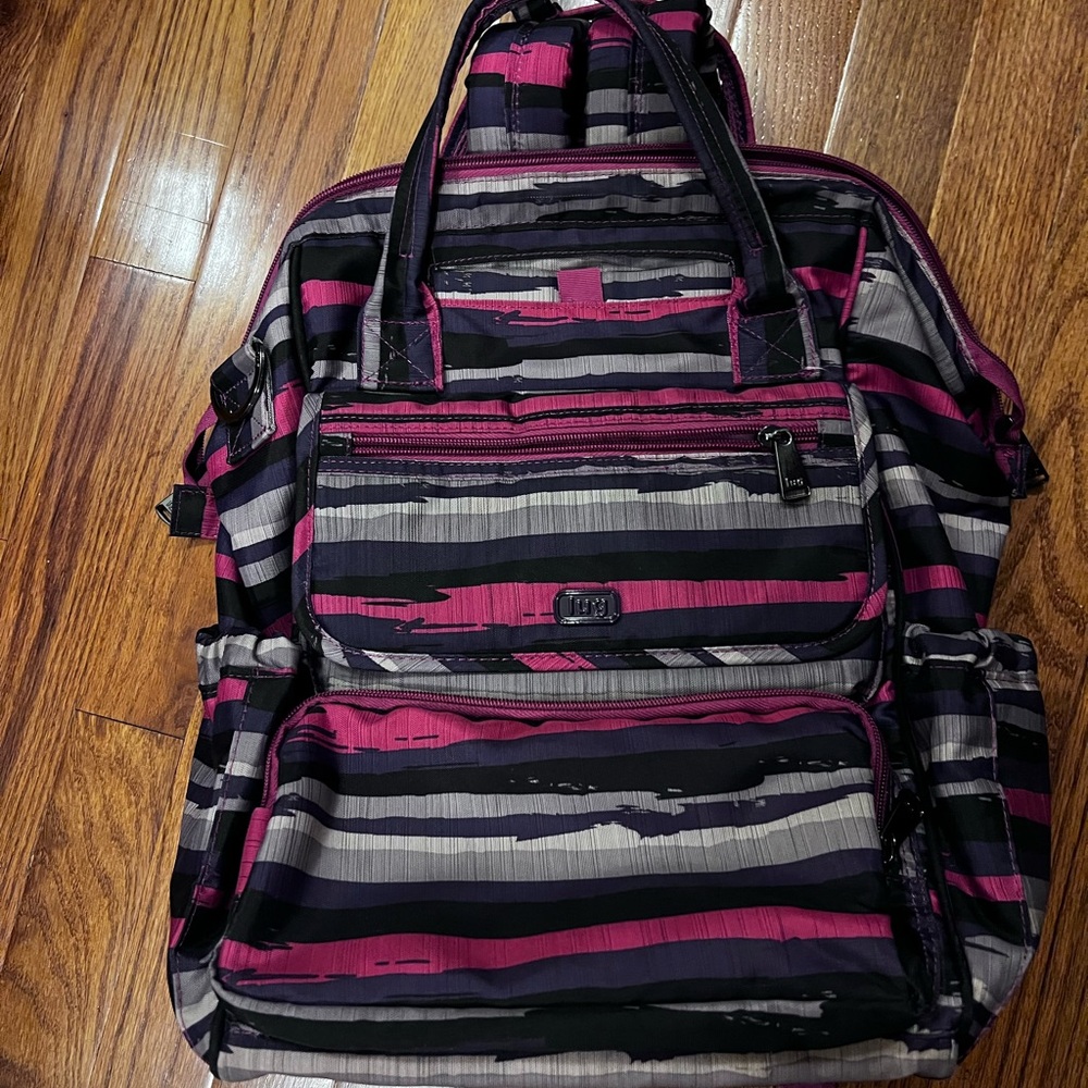 Lug Via Striped Backpack with Pink and Black Accents